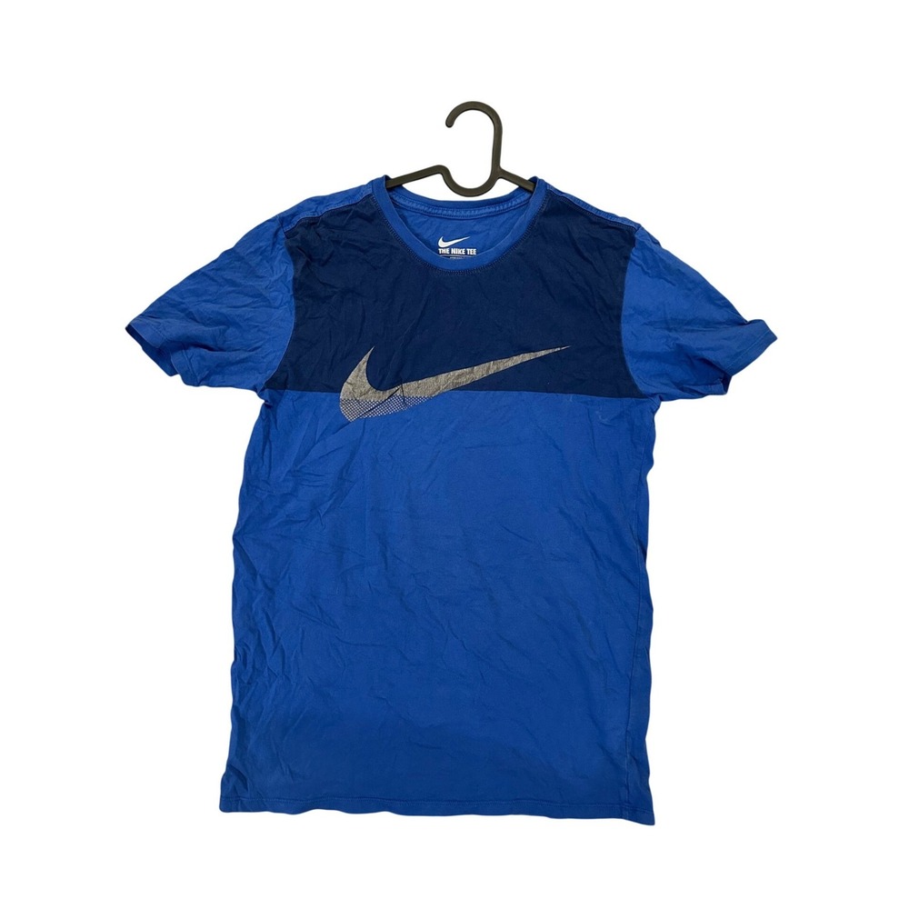 Nike Mens Athletic Cut T-Shirt Blue Colorblock Silver Swoosh‎ Graphic Small